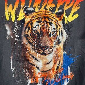 SHEIN Wildfire Tiger Graphic T-Shirt Lifting Me Up Wild Beauty Charcoal Size S
